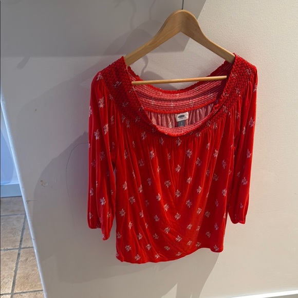 Old Navy Red Smocked Blouse 3/4 Sleeve - Picture 1 of 2